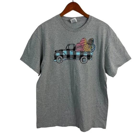 Easter Theme Gray Shirt Delta Pro Weight Large Truck Graphic Short Sleeve Top - Picture 1 of 5